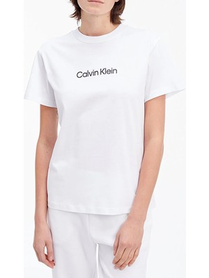 Calvin Klein Düz Beyaz Kadın T-Shirt Hero Logo Regular T-Shırt