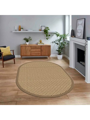 Viyana Home Dijital Baskılı Kaymaz Yıkanabilir Oval Jüt-Hasır Desen Mutfak Salon Halısı, V-O-Jüt-03-Kahve,