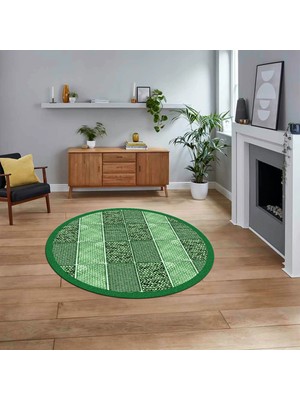 Viyana Home Dijital Baskılı Kaymaz Yıkanabilir Yuvarlak Jüt-Hasır Desen Mutfak Salon Halısı, V-Y-Jüt-02-Yeşil,