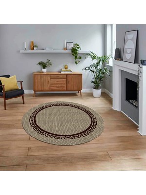 Viyana Home Dijital Baskılı Kaymaz Yıkanabilir Yuvarlak Jüt-Hasır Desen Mutfak Salon Halısı, V-Y-Jüt-01-Bordo,