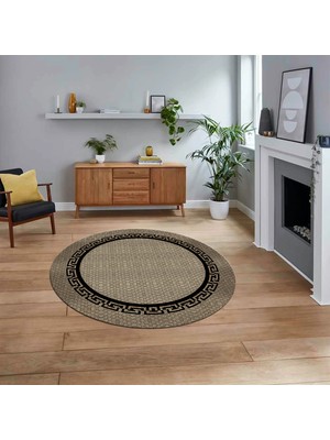Viyana Home Dijital Baskılı Kaymaz Yıkanabilir Yuvarlak Jüt-Hasır Desen Mutfak Salon Halısı, V-Y-Jüt-01-Siyah,