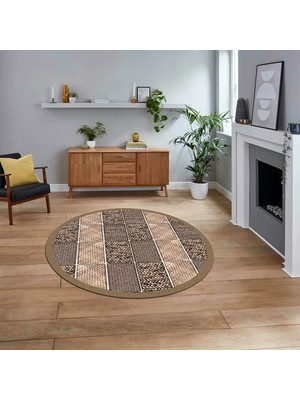 Viyana Home Dijital Baskılı Kaymaz Yıkanabilir Yuvarlak Jüt-Hasır Desen Mutfak Salon Halısı, V-Y-Jüt-02-Kahve,