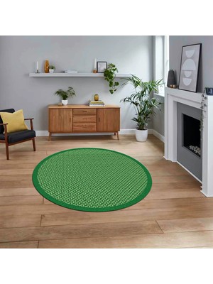Viyana Home Dijital Baskılı Kaymaz Yıkanabilir Yuvarlak Jüt-Hasır Desen Mutfak Salon Halısı, V-Y-Jüt-03-Yeşil,