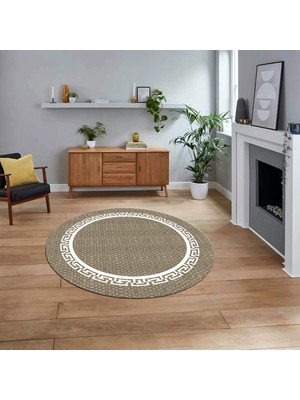 Viyana Home Dijital Baskılı Kaymaz Yıkanabilir Yuvarlak Jüt-Hasır Desen Mutfak Salon Halısı, V-Y-Jüt-01-Beyaz,