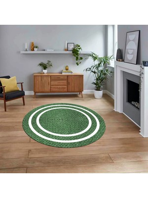 Viyana Home Dijital Baskılı Kaymaz Yıkanabilir Yuvarlak Jüt-Hasır Desen Mutfak Salon Halısı, V-Y-Jüt-12-Yeşil,
