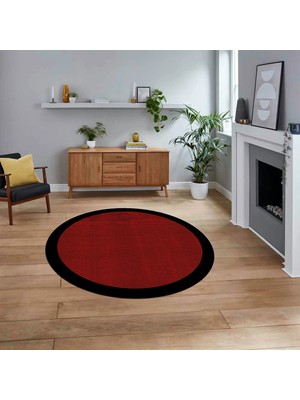 Viyana Home Dijital Baskılı Kaymaz Yıkanabilir Yuvarlak Jüt-Hasır Desen Mutfak Salon Halısı, V-Y-Jüt-06-Kırmızı,