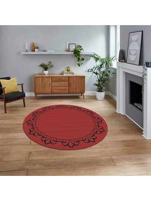 Viyana Home Dijital Baskılı Kaymaz Yıkanabilir Yuvarlak Jüt-Hasır Desen Mutfak Salon Halısı, V-Y-Jüt-18-Kırmızı,