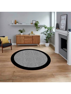Viyana Home Dijital Baskılı Kaymaz Yıkanabilir Yuvarlak Jüt-Hasır Desen Mutfak Salon Halısı, V-Y-Jüt-06-Siyah,