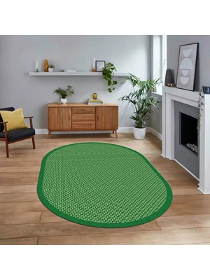 Viyana Home Dijital Baskılı Kaymaz Yıkanabilir Oval Jüt-Hasır Desen Mutfak Salon Halısı, V-O-Jüt-03-Yeşil,