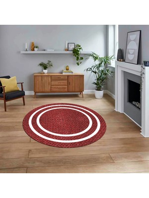Viyana Home Dijital Baskılı Kaymaz Yıkanabilir Yuvarlak Jüt-Hasır Desen Mutfak Salon Halısı, V-Y-Jüt-12-Kırmızı,