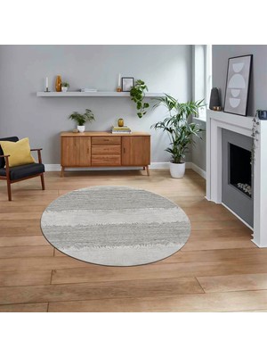 Viyana Home Dijital Baskılı Kaymaz Yıkanabilir Yuvarlak Jüt-Hasır Desen Mutfak Salon Halısı, V-Y-Jüt-13-Gri,