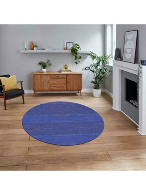 Viyana Home Dijital Baskılı Kaymaz Yıkanabilir Yuvarlak Jüt-Hasır Desen Mutfak Salon Halısı, V-Y-Jüt-13-Mavi,