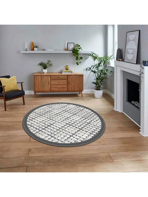 Viyana Home Dijital Baskılı Kaymaz Yıkanabilir Yuvarlak Jüt-Hasır Desen Mutfak Salon Halısı, V-Y-Jüt-16-Gri,