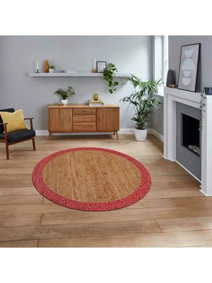 Viyana Home Dijital Baskılı Kaymaz Yıkanabilir Yuvarlak Jüt-Hasır Desen Mutfak Salon Halısı, V-Y-Jüt-17-Kırmızı,