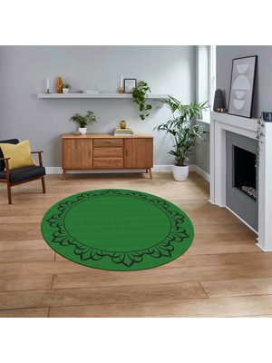 Viyana Home Dijital Baskılı Kaymaz Yıkanabilir Yuvarlak Jüt-Hasır Desen Mutfak Salon Halısı, V-Y-Jüt-18-Yeşil,