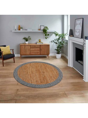 Viyana Home Dijital Baskılı Kaymaz Yıkanabilir Yuvarlak Jüt-Hasır Desen Mutfak Salon Halısı, V-Y-Jüt-17-Gri,