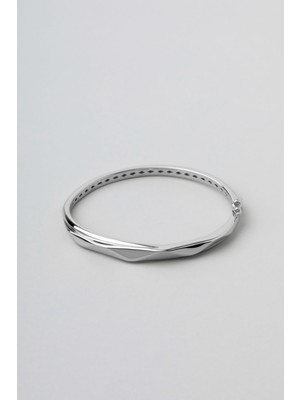 So CHIC Modern Tasarım 18 Ayar Beyaz Altın Kaplama Gümüş Kelepçe Bileklik