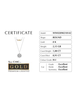 So CHIC Beyaz Altın Sertifikalı Premium Created 0.91 Ct Effect Kar Tanesi Kolye