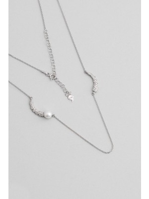 So CHIC İnci Yaprağı 18 Ayar Beyaz Altın Kaplama 48 Cm Gümüş Minimal Kolye