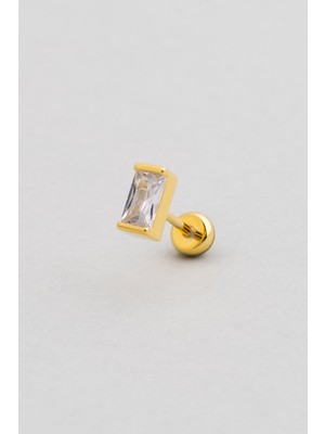 So CHIC Baget Taşlı 18 Ayar Sarı Altın Kaplama Gümüş Tek Tragus Piercing