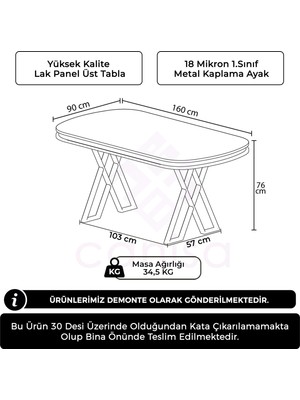 Canisa Afe Serisi 90X160 cm Lak Panel Masa