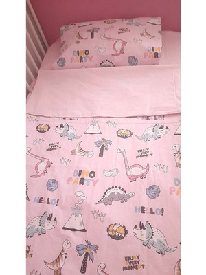 Heybe Home Bebek Nevresim Takımı Dino 3 Parça ( Yorgan Kılıfı, Yastık Kılıfı, Çarşaf)-Heybe Home