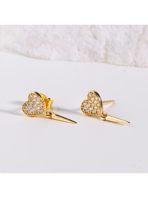 goldkupe 14 Ayar Altın Kalp Taşlı Sallantı Küpe 1,51 gr