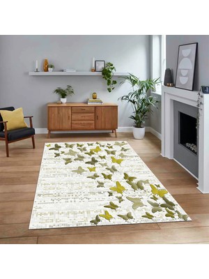 Viyana Home Dijital Baskılı Kaymaz Taban Yıkanabilir Modern Yolluk Mutfak Salon Halısı, V-Modern-42-Sarı,