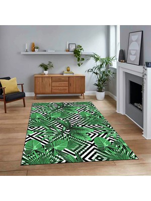 Viyana Home Dijital Baskılı Kaymaz Taban Yıkanabilir Modern Yolluk Mutfak Salon Halısı, V-MODERN-100-YEŞİL,