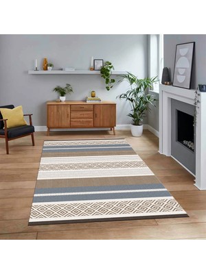 Viyana Home Dijital Baskılı Kaymaz Taban Yıkanabilir Modern Yolluk Mutfak Salon Halısı, V-Modern-18-Kahve,