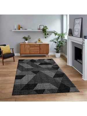 Viyana Home Dijital Baskılı Kaymaz Taban Yıkanabilir Modern Yolluk Mutfak Salon Halısı, V-Modern-96-Antrasit,