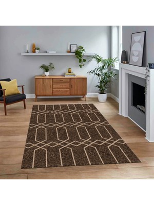 Viyana Home Dijital Baskılı Kaymaz Taban Yıkanabilir Modern Yolluk Mutfak Salon Halısı, V-Modern-88-Kahve,