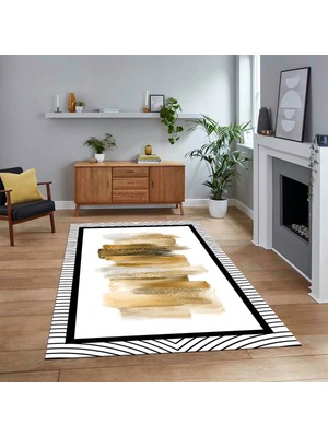 Viyana Home Dijital Baskılı Kaymaz Taban Yıkanabilir Modern Yolluk Mutfak Salon Halısı, V-Modern-22-Kahve,