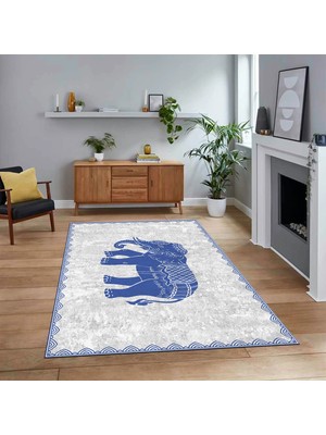 Viyana Home Dijital Baskılı Kaymaz Taban Yıkanabilir Modern Yolluk Mutfak Salon Halısı, V-MODERN-101-MAVİ,