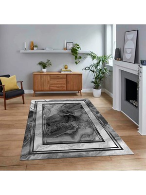 Viyana Home Dijital Baskılı Kaymaz Taban Yıkanabilir Modern Yolluk Mutfak Salon Halısı, V-Modern-46-Gri,