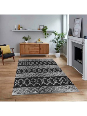 Viyana Home Dijital Baskılı Kaymaz Taban Yıkanabilir Modern Yolluk Mutfak Salon Halısı, V-Modern-56-Antrasit,