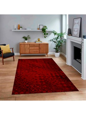 Viyana Home Dijital Baskılı Kaymaz Taban Yıkanabilir Modern Yolluk Mutfak Salon Halısı, V-Modern-27-Bordo,