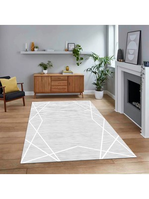 Viyana Home Dijital Baskılı Kaymaz Taban Yıkanabilir Modern Yolluk Mutfak Salon Halısı, V-Modern-05-Beyaz,