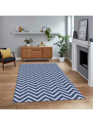Viyana Home Dijital Baskılı Kaymaz Taban Yıkanabilir Modern Yolluk Mutfak Salon Halısı, V-MODERN-102-MAVİ,