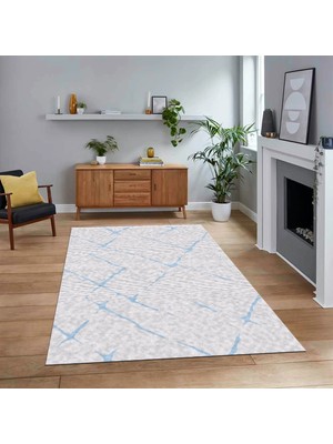 Viyana Home Dijital Baskılı Kaymaz Taban Yıkanabilir Modern Yolluk Mutfak Salon Halısı, V-Modern-72-Mavi,