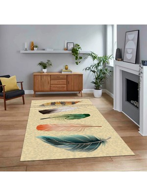 Viyana Home Dijital Baskılı Kaymaz Taban Yıkanabilir Modern Yolluk Mutfak Salon Halısı, V-MODERN-114-KREM,