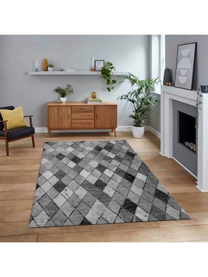 Viyana Home Dijital Baskılı Kaymaz Taban Yıkanabilir Modern Yolluk Mutfak Salon Halısı, V-Modern-31-Gri,