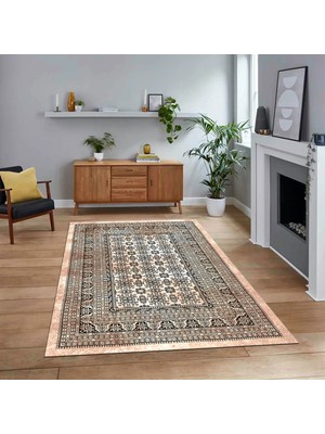 Viyana Home Dijital Baskılı Kaymaz Taban Yıkanabilir Modern Yolluk Mutfak Salon Halısı, V-MODERN-113-BEJ,