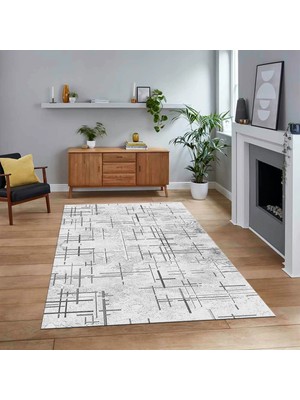 Viyana Home Dijital Baskılı Kaymaz Taban Yıkanabilir Modern Yolluk Mutfak Salon Halısı, V-Modern-89-Gri,