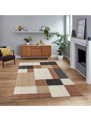 Viyana Home Dijital Baskılı Kaymaz Taban Yıkanabilir Modern Yolluk Mutfak Salon Halısı, V-Modern-77-Kahve,