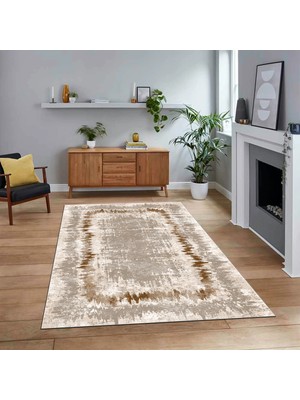 Viyana Home Dijital Baskılı Kaymaz Taban Yıkanabilir Modern Yolluk Mutfak Salon Halısı, V-Modern-37-Kahve,