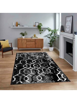 Viyana Home Dijital Baskılı Kaymaz Taban Yıkanabilir Modern Yolluk Mutfak Salon Halısı, V-Modern-03-Antrasit,