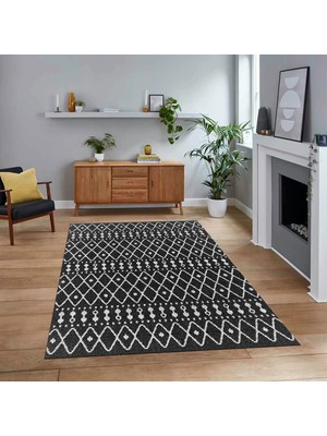 Viyana Home Dijital Baskılı Kaymaz Taban Yıkanabilir Modern Yolluk Mutfak Salon Halısı, V-Modern-84-Antrasit,