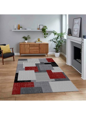 Viyana Home Dijital Baskılı Kaymaz Taban Yıkanabilir Modern Yolluk Mutfak Salon Halısı, V-Modern-47-Bordo,