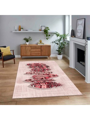 Viyana Home Dijital Baskılı Kaymaz Taban Yıkanabilir Modern Yolluk Mutfak Salon Halısı, V-Modern-50-Pembe,